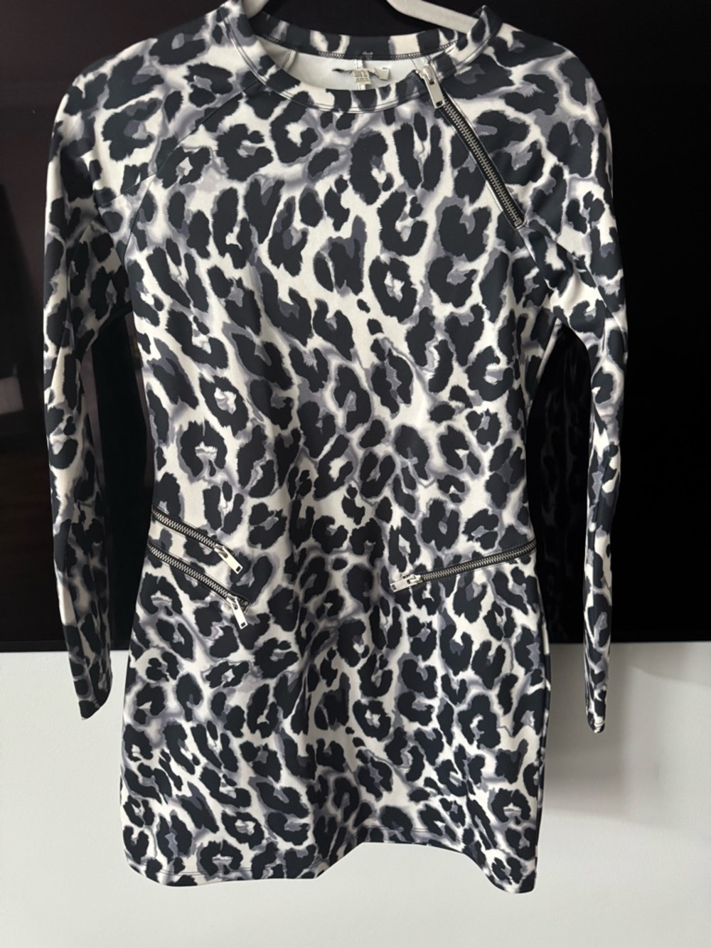 Zara Black and White Leopard-Print Long Sleeve Dress